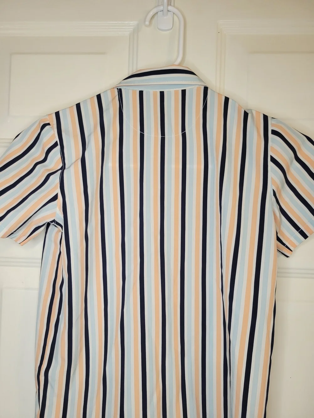 Eddie Bauer Men’s Short Sleeve Stripe Button-Up Shirt - White/Blue/Tan